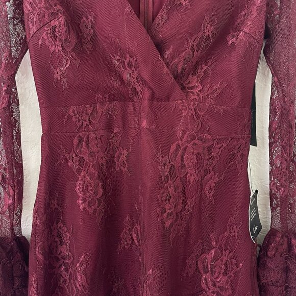 Lulus Whimsigoth Mini Dress Size S Burgendy Red Babydoll Lace Dark Romantic Vamp - Picture 6 of 16